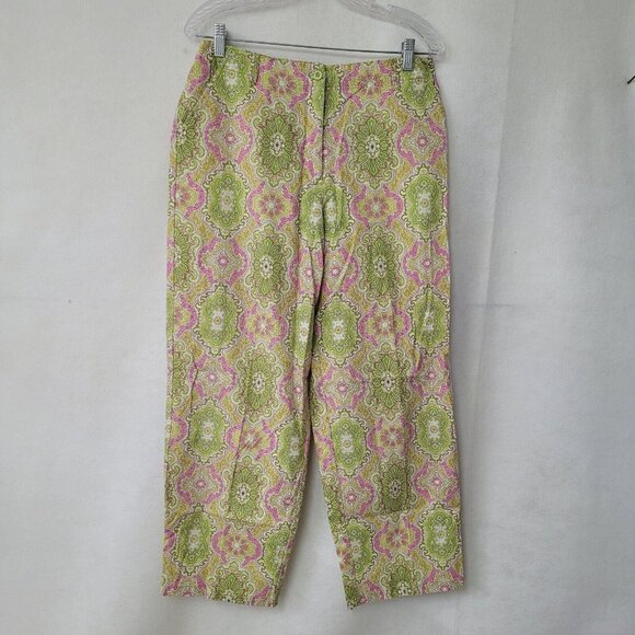 Talbots Paisley Pants Womens 12P Pink Green Stretch Preppy Beach Coastal Grandma - Picture 1 of 12